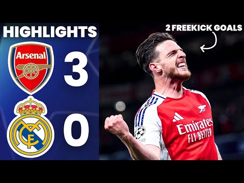 arsenal vs real madrid 3 0 highlights declan rice freekicks uefa champions league 2025