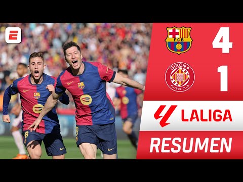 barcelona goleo 4 1 al girona con doblete de lewandowski y mantiene lejos al real madrid la liga