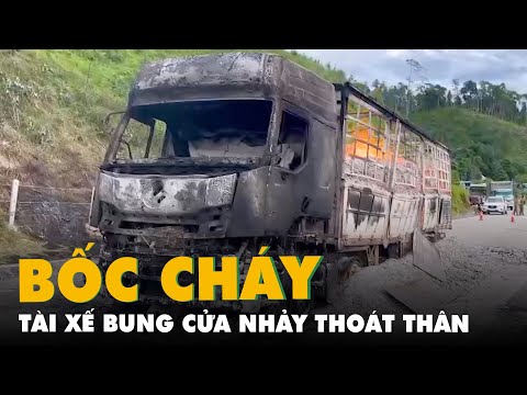 hai xe tai chay ngun ngut trong dem tai xe bung cua nhay thoat than