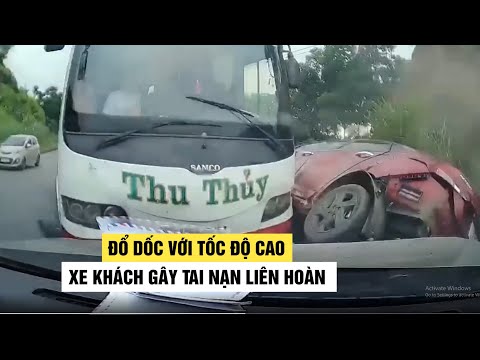 kinh hoang canh xe khach do doc voi toc do cao gay tai nan lien hoan