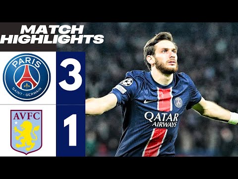 kvaratskhelia goal psg vs aston villa 3 1 highlights champions league 2024 25 doue goal