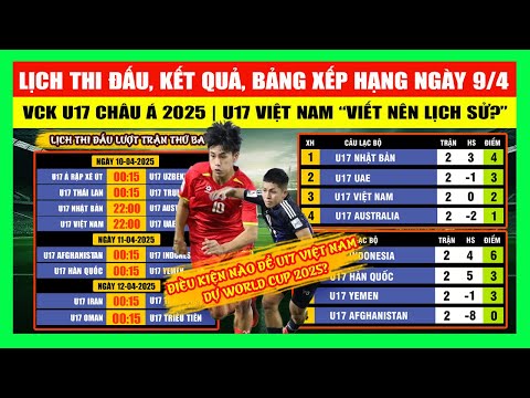 lich thi dau ket qua bang xep hang vck u17 asian cup 2025 ngay 9 4 u17 viet nam viet nen lich su