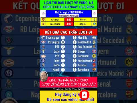 lich thi dau vong 1 8 cup c1 chau au ngay 13 3 l arsenal vs porto l bacalona vs napoli c1