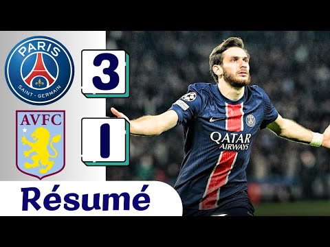 psg vs aston villa 3 1 highlights champions league 2024 25 kvaratskhelia doue goal
