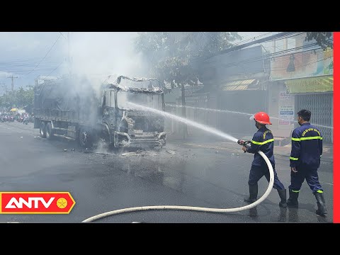 tien giang xe tai cho bia chay du doi o doc cau rach mieu tin tuc 24h antv